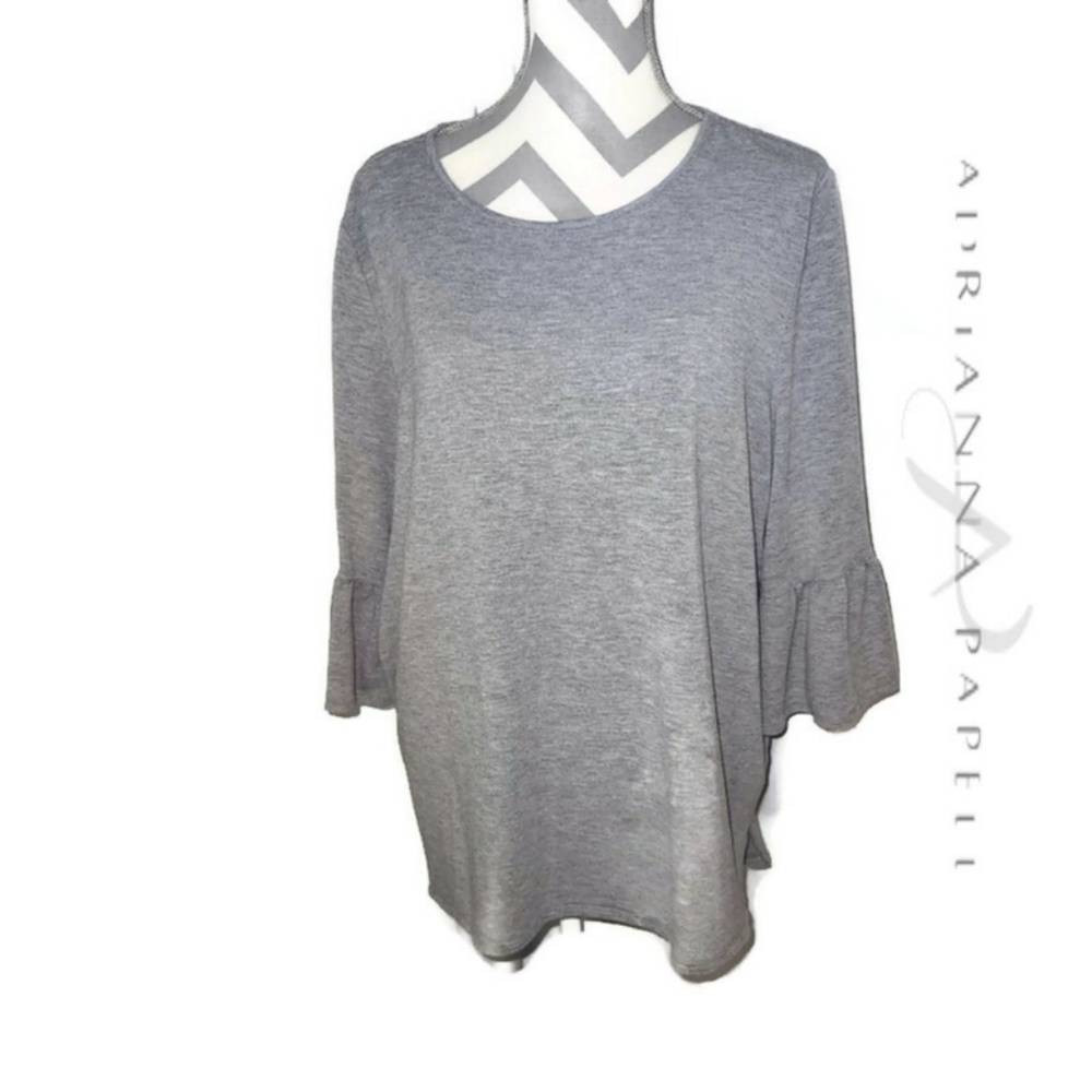 Adrianna Papell Grey High Low Bell Sleeve Top XXL